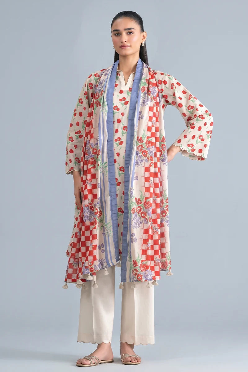Sapphire Vol.6 - 3PC Unstitched Printed Lawn Suit (Soft Cream)