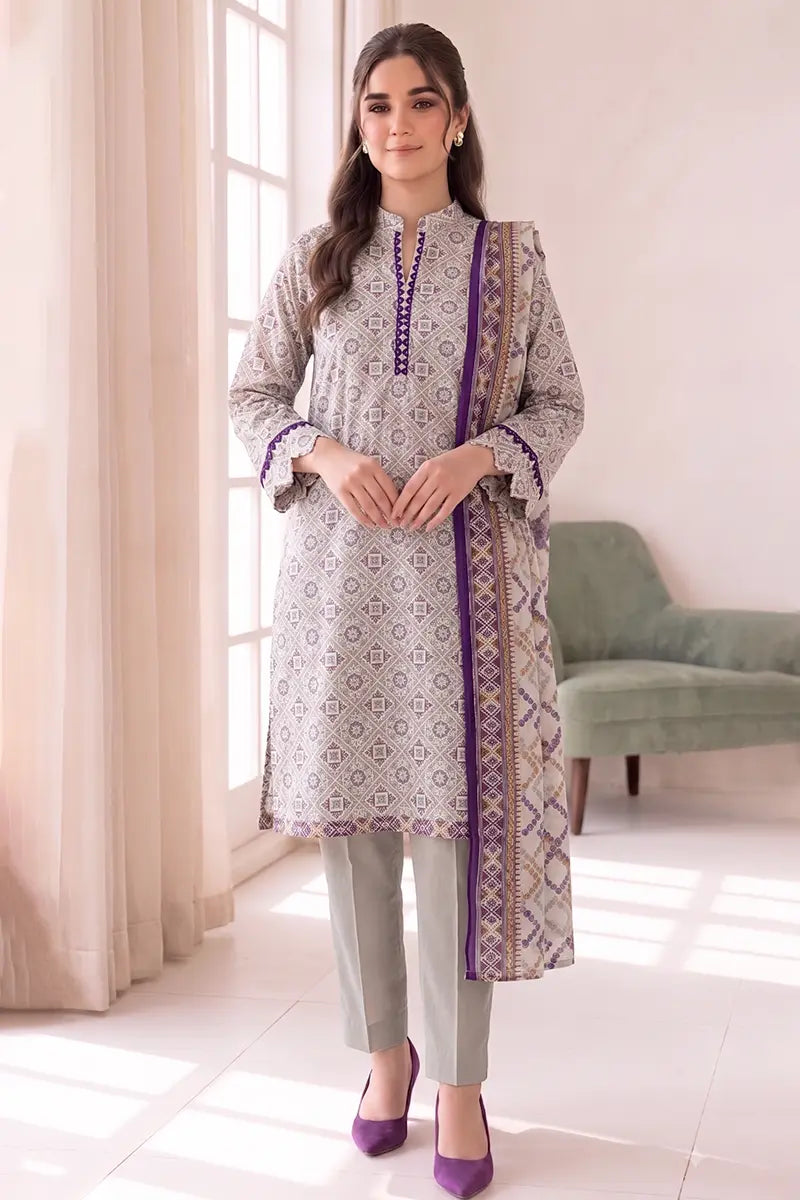 Women's Stitched 3-Piece Lawn Suit by KBC Fashion (Off-White)