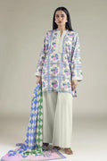 Khaadi – 3 Piece Unstitched Premium Embroidered Digital Printed Lawn Suit (Light Cream & CornFlower Blue)