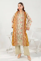 Zesh - 3PC Unstitched Embroidered Lawn Suit (Light Warm Gray & Mustard Yellow)