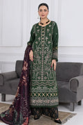 Muswa By Johra - 3PC Unstitched Embroidered Lawn Suit (Deep Forest Green)