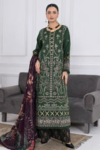 Muswa By Johra - 3PC Unstitched Embroidered Lawn Suit (Deep Forest Green)