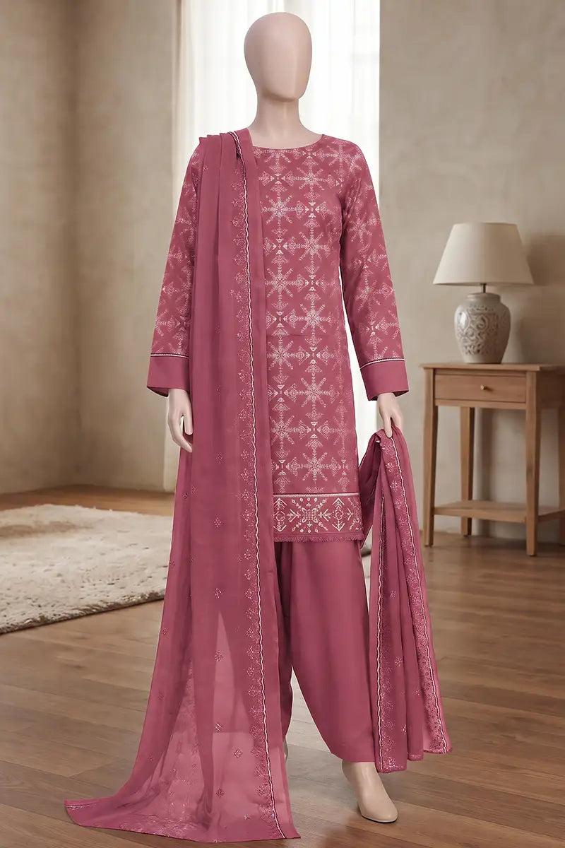 Breeza by Breeza Fashion - 3PC Unstitched Embroidered Lawn Suit (Pink)