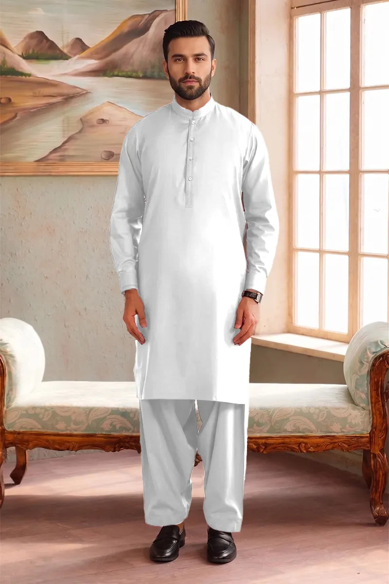 Men’s Wash & Wear Unstitched Fabric By KBC Fashion (White)