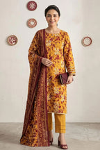 Nishat - Unstitched 3pc Printed Lawn (Mustard Yellow & Maroon)