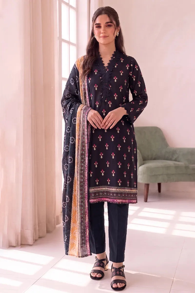 Women's Stitched 3-Piece Lawn Suit by KBC Fashion (Midnight Black)