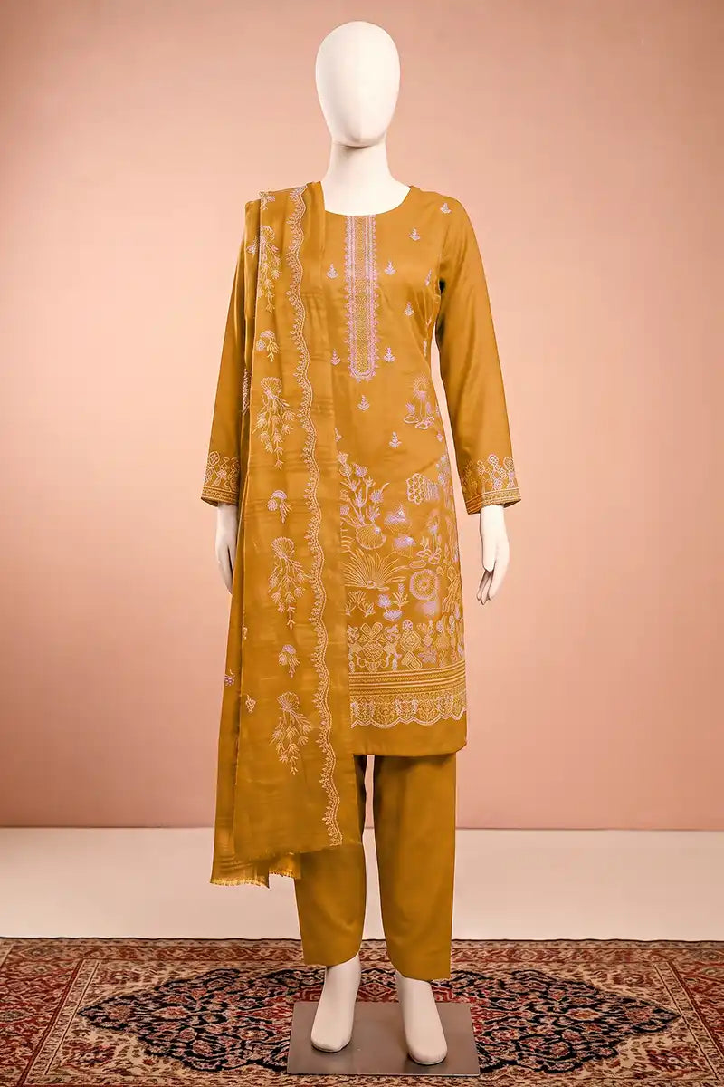 Elanza by Breeza Fashion - 3PC Unstitched Embroidered Lawn Suit (Mustard Gold)