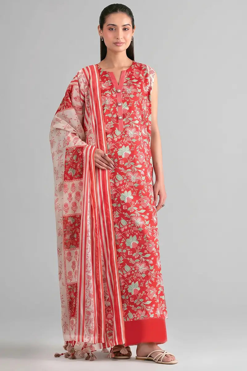 Sapphire Vol.7 - 3PC Unstitched Printed Lawn Suit (Coral Red Floral)