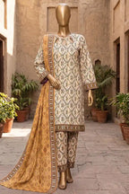Agha Noor Printed Collection by KBC Fashion - 3PC Unstitched Suit (Off-White)