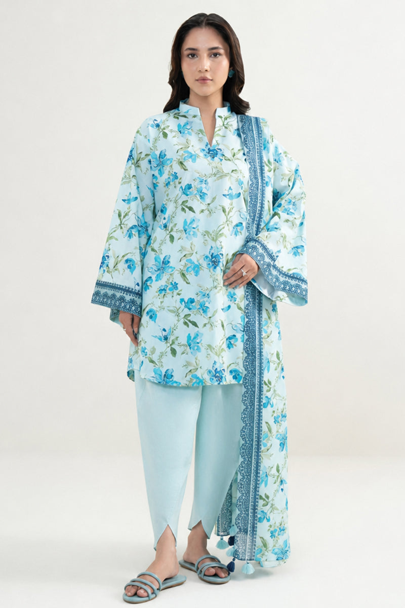 Nishat (Vol.4) - 3pc Unstitched Digital Embroidered Printed Lawn (Light Aqua & Cerulean Blue)