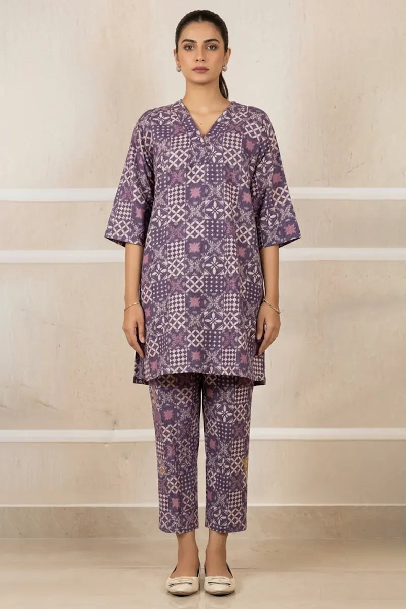 Saya Special Unstitched Khaddar 2-Piece Same Print Suit (Slate Violet)