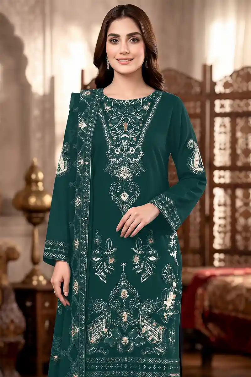 Shah Jaha by Breeza Fashion - 3PC Unstitched Embroidered Lawn Suit (Emerald Green)