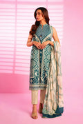 Khaadi – 3 Piece Unstiched Printed Lawn Suit (Teal & Cream)