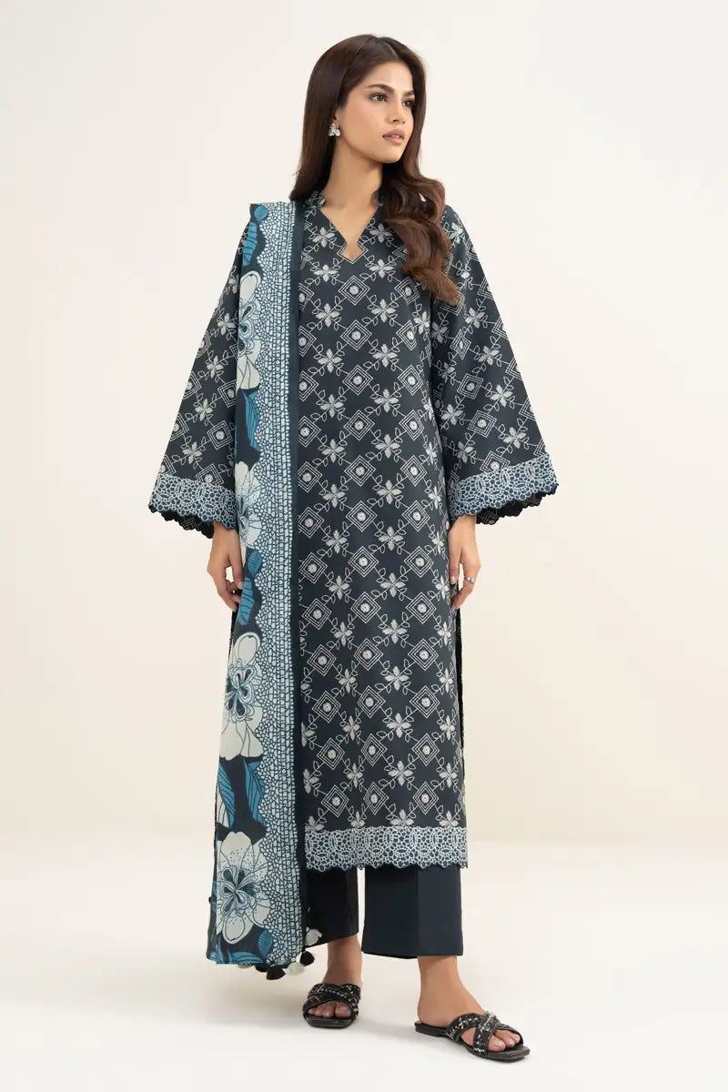 Sapphire Vol.7 - 3PC Unstitched Printed Lawn Suit (Dark Slate & Ice Blue)