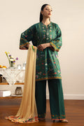 COCO By Zara Shahjahan - 3-Piece Unstitched Printed Lawn Suit (Forest Green & Beige)
