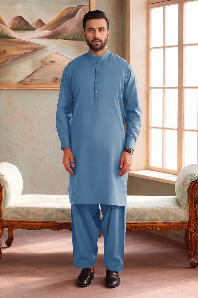 Men’s Wash & Wear Unstitched Fabric By KBC Fashion (Dusty Denim)