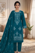 Gulmeher by Breeza Fashion - 3PC Unstitched Embroidered Lawn Suit (Deep Teal Blue)