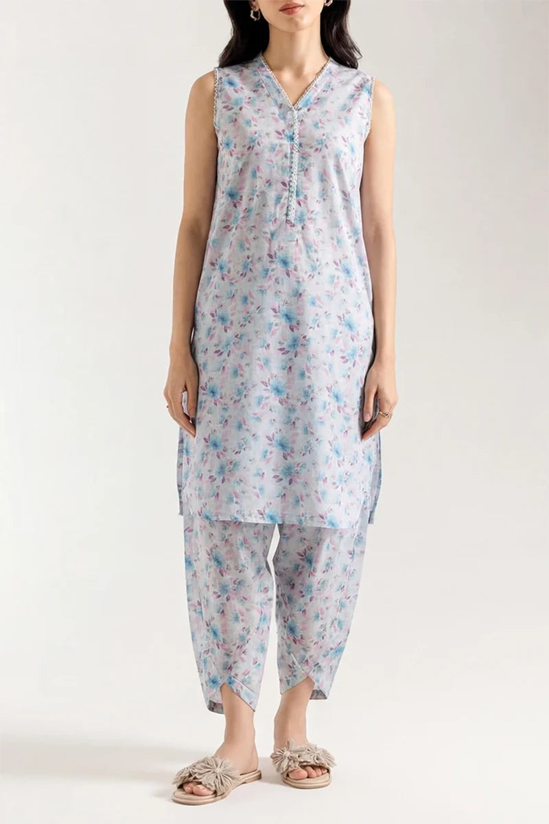 Saya Special Unstitched Khaddar 2-Piece Same Print Suit (Powder Blue)