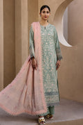 Mahrin By Johra - Premium 3PC Unstitched Embroidered Lawn Suit (Mint Green & Peach Blossom)