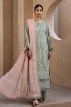 Mahrin By Johra - Premium 3PC Unstitched Embroidered Lawn Suit (Mint Green & Peach Blossom)