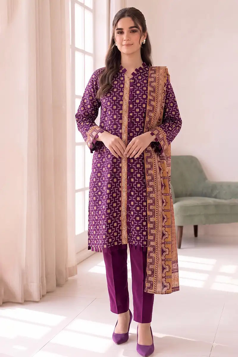 Women's Stitched 3-Piece Lawn Suit by KBC Fashion (Deep Plum)