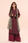 Zesh - 3PC Unstitched Embroidered Lawn Suit (Deep Maroon)