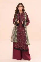 Zesh - 3PC Unstitched Embroidered Lawn Suit (Deep Maroon)