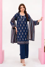 Zesh - Drop Fourteen Printed Series 3PC Unstitched Lawn Suit (Deep Royal Blue)