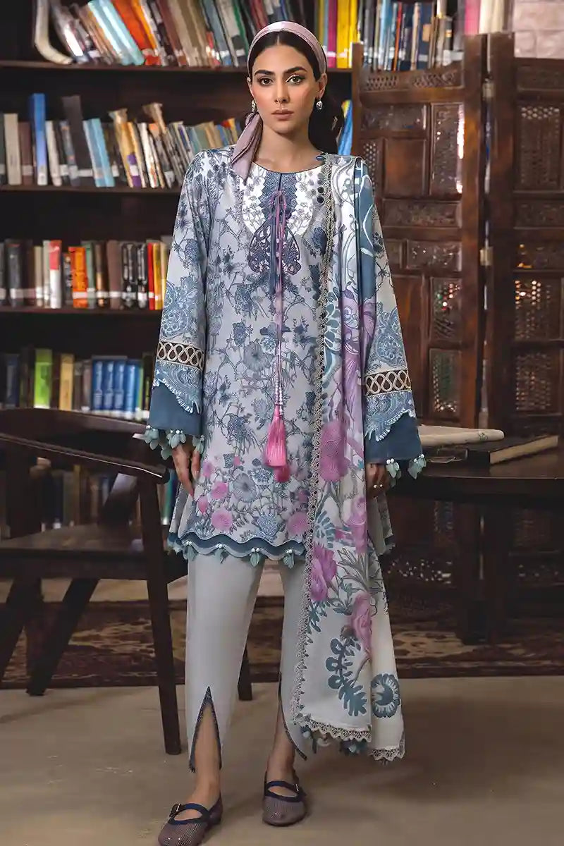Jade Classic Cambric Collection Vol-05 - 3 Piece Unstitched Printed Suit (Steel Blue-Grey)