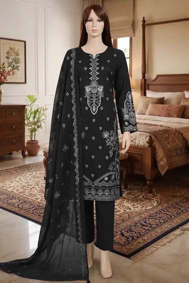 Arooj by Breeza Fashion - 3PC Unstitched Embroidered Lawn Suit (Black)