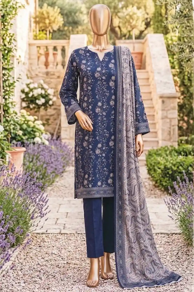 Safina Zeenat Printed Lawn 3-Piece Unstitched Suit (Deep Navy Blue)