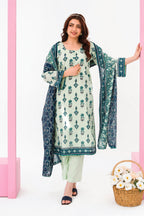Zesh - Drop Fourteen Printed Series 3PC Unstitched Lawn Suit (Mint Green & Ocean Blue)