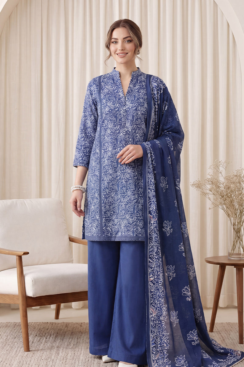 Gul Rang By Bareezé – 3-Piece Unstiched Printed Classic Lawn (Royal Blue)