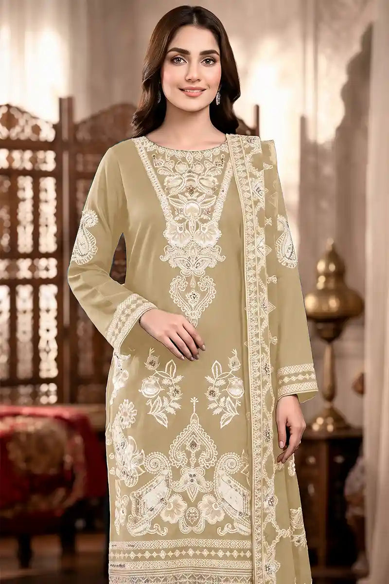Shah Jaha by Breeza Fashion - 3PC Unstitched Embroidered Lawn Suit (Dusty Gold)