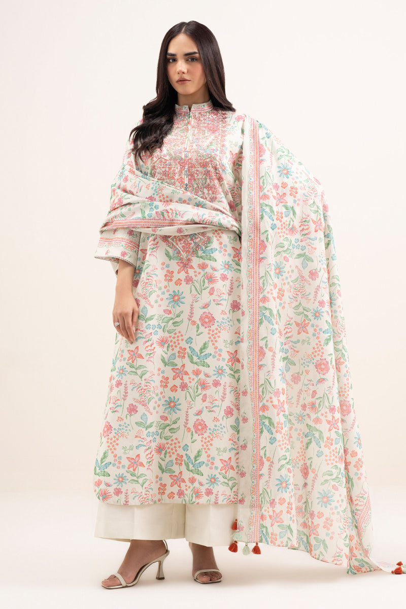 Elahéh By Maria B - 3PC Unstitched Digital Printed Lawn Suit (Ivory & Salman Pink)