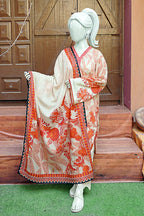 Aryana By KBC Fashion - 3PC Unstitched Printed Lawn Suit (White & Orange)