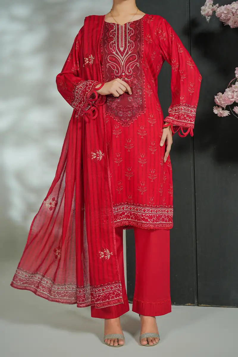 Mehrun by KBC Fashion Unstitched 3-Piece Lawn Collection (Vibrant Crimson Red)