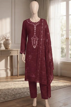 Roshan by Breeza Fashion - 3PC Unstitched Embroidered Lawn Suit (Deep Maroon)