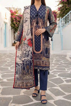 Aabruh Vol-1 3PC Unstitched Printed Lawn Suit (Dark Slate Blue)