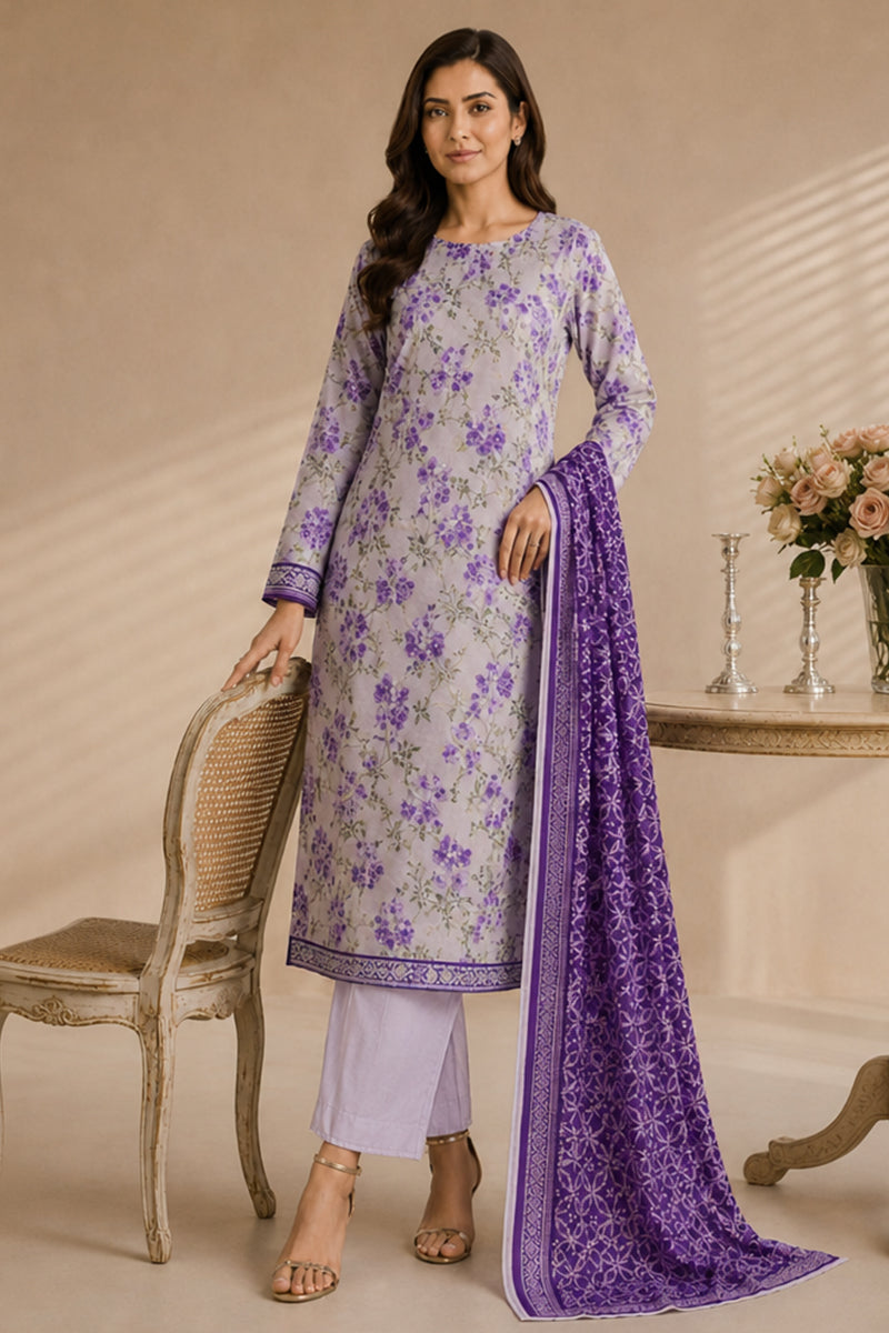 Khaadi (Vol.4) – 3 Piece Unstitched Printed Lawn Suit (Pale Lilac & Violent)