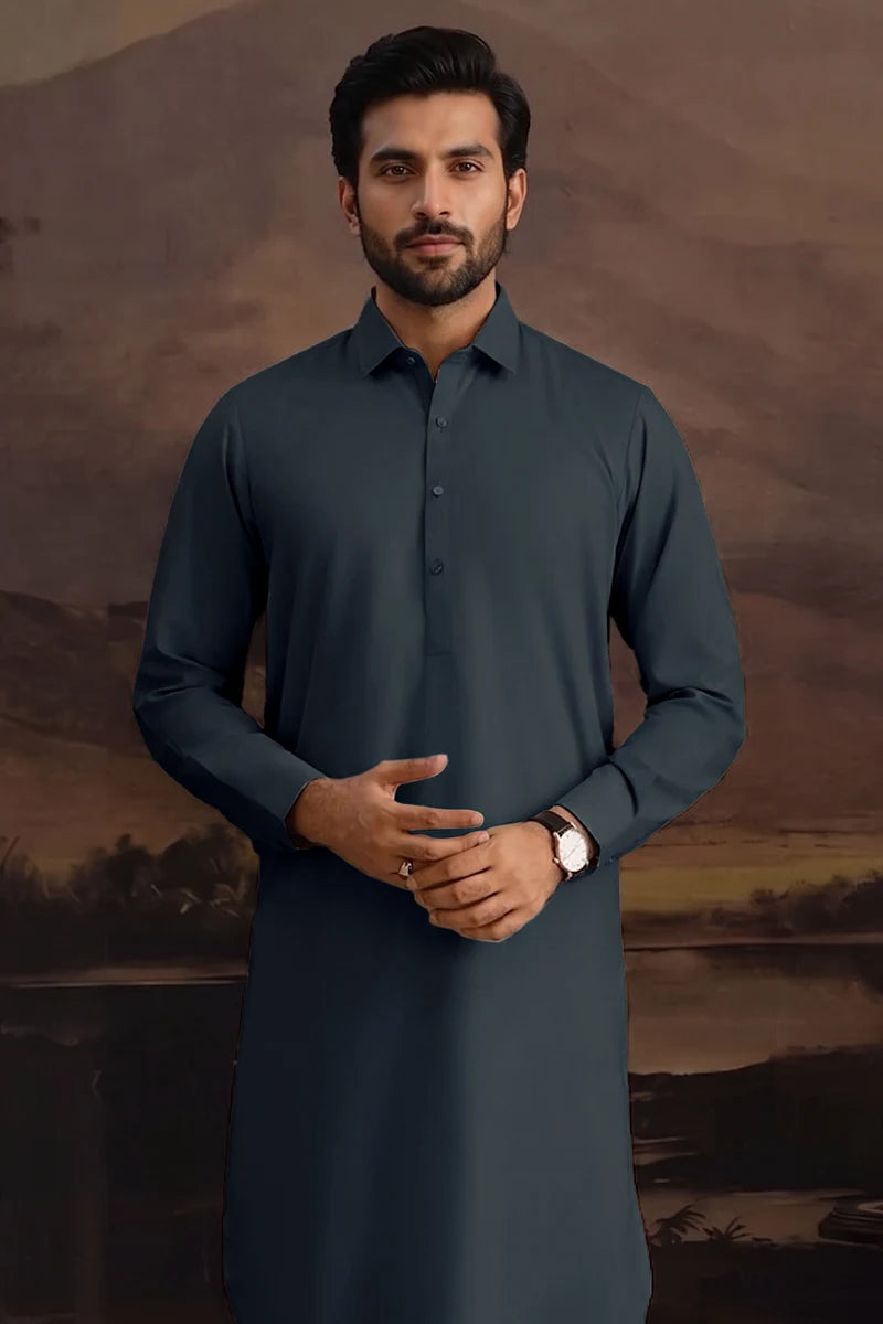 Premium Men's Unstitched Cotton Fabric Suit (Slate Blue)