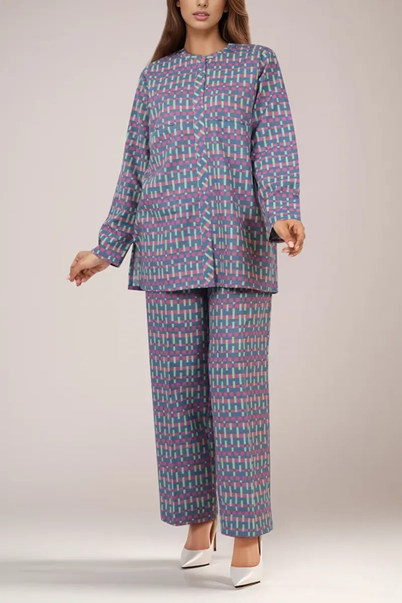 Saya Special Unstitched Khaddar 2-Piece Same Print Suit (Muted Slate Blue)