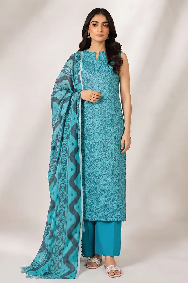 Sapphire Lawn Vol-09 - 3PC Unstitched Printed Lawn Suit(Turquoise Blue)