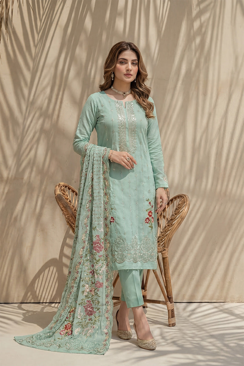 Millat - 3PC Unstitched Embroidered Lawn Suit (Mint Green)