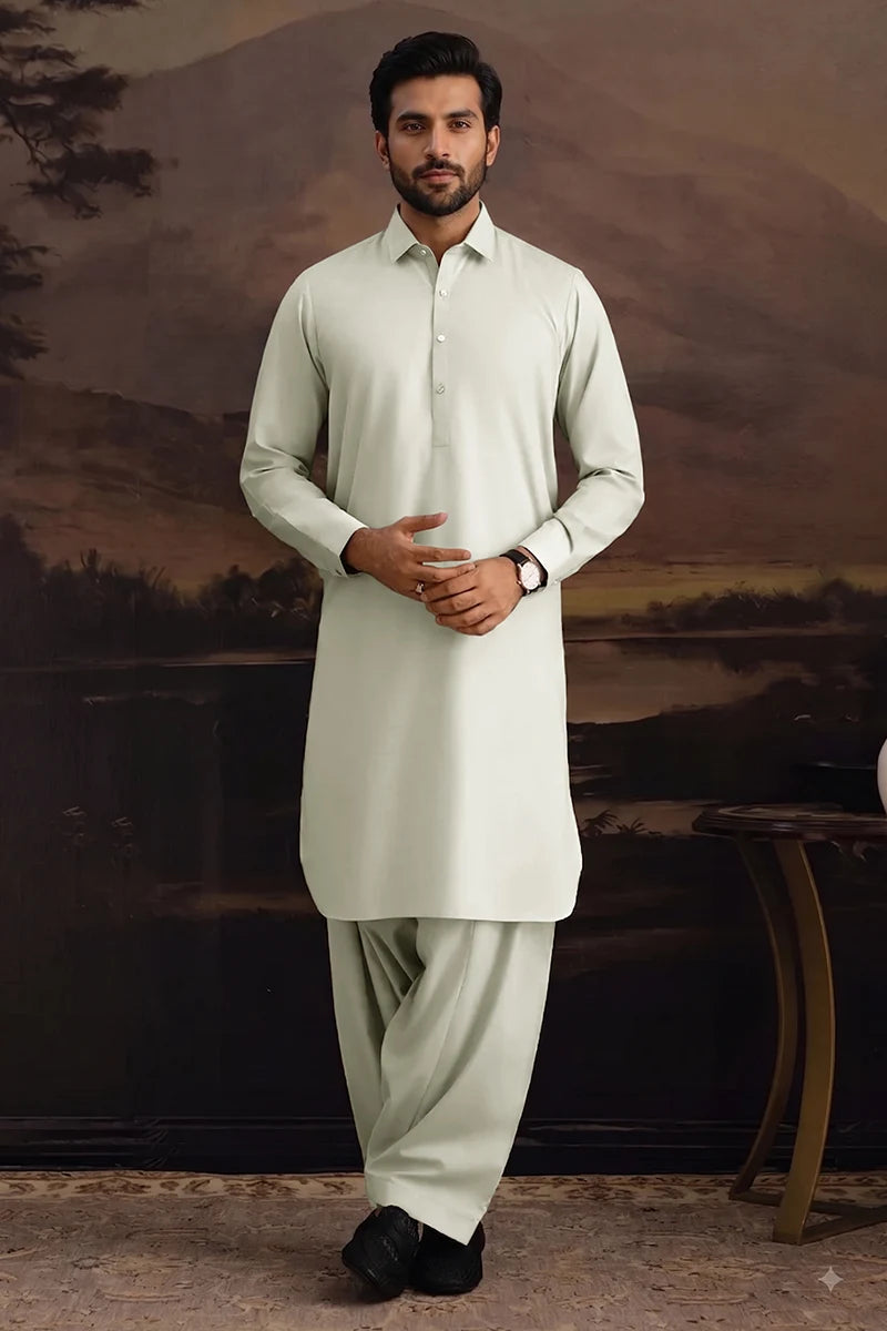 Premium Men's Unstitched Cotton Fabric Suit (Pale Pistachio)