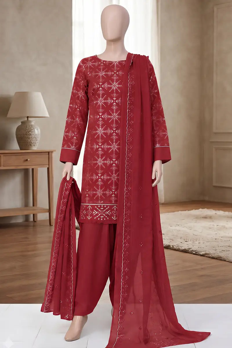 Breeza by Breeza Fashion - 3PC Unstitched Embroidered Lawn Suit (Deep Crimson)