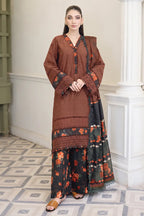 Emerald By Johra - 3 Piece Unstitched Embroidered Chikankari Lawn Suit (Brown)