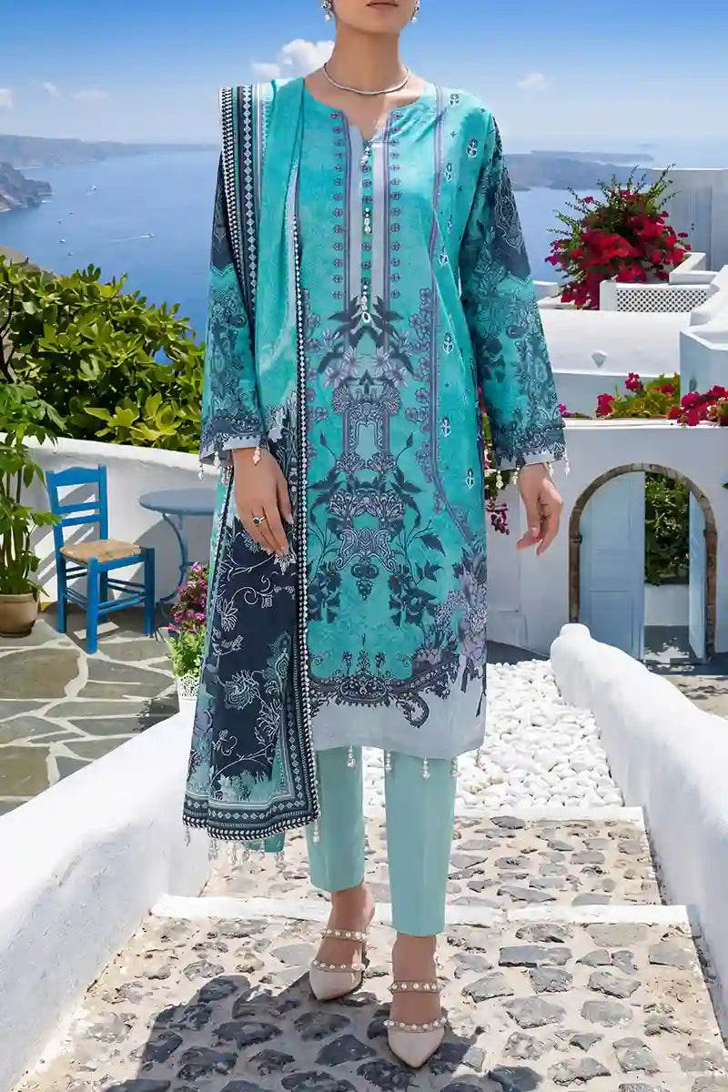 Aabruh Vol-1 3PC Unstitched Printed Lawn Suit (Aqua)