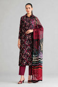 Nishat (Vol.4) - 3pc Unstitched Digital Embroidered Printed Lawn (Deep Maroon & Charcoal)