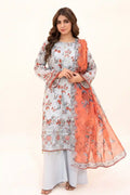Zesh - 3PC Unstitched Embroidered Lawn Suit (Light Ice Blue & Dusty Peach)